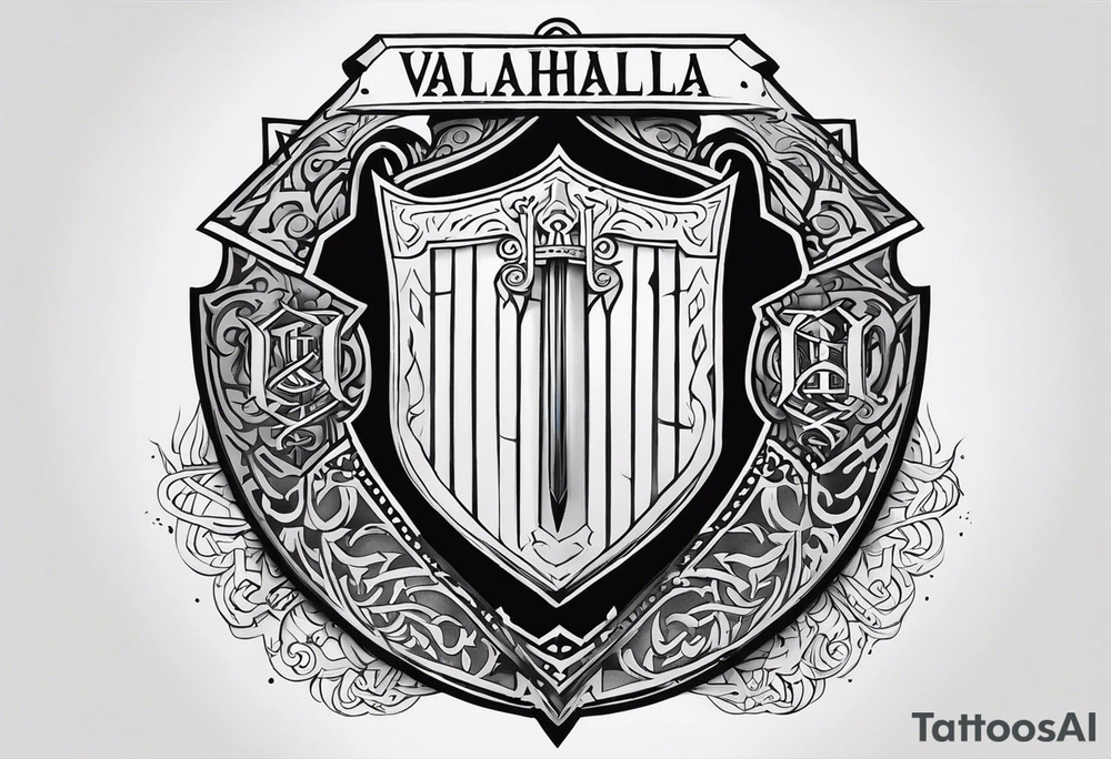 Valhalla shield sword stairs runes tattoo idea