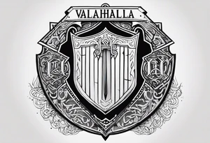 Valhalla shield sword stairs runes tattoo idea