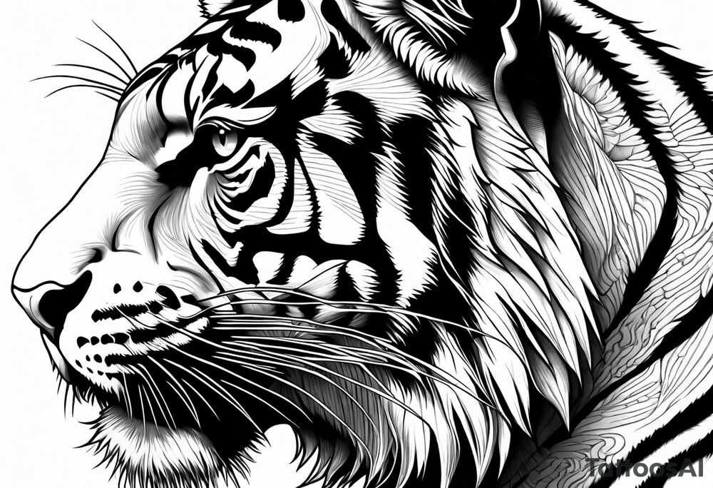 hungry tiger side profile tattoo idea