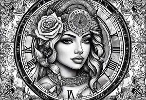 Hispanic/ Latin  goddess, love, forgiveness, strength, peace, cancer sign , time, past, future, clock tattoo idea