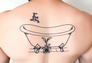 clawfoot bathtub with simple faucet and lily coming up out of the tile floor tattoo idea