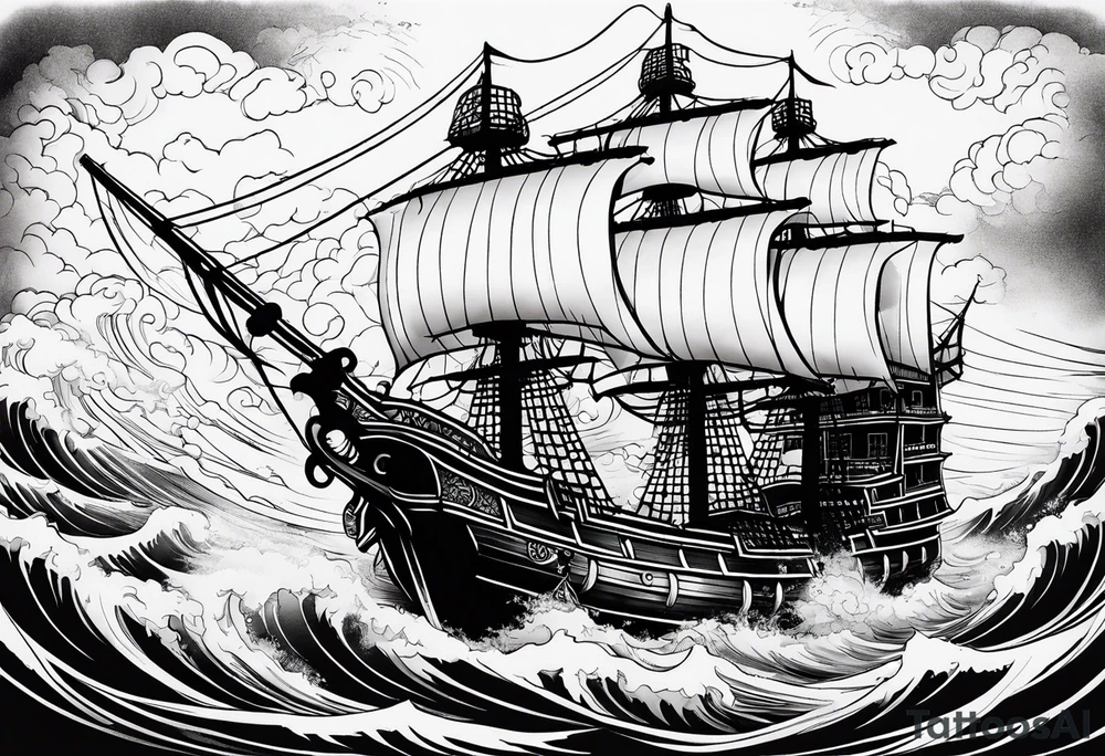 Pirate ship in a storm tattoo idea