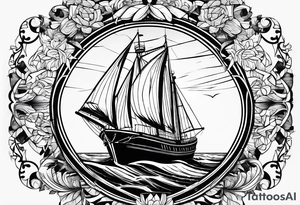 phare maritime dans un bateau a voiles. tattoo idea