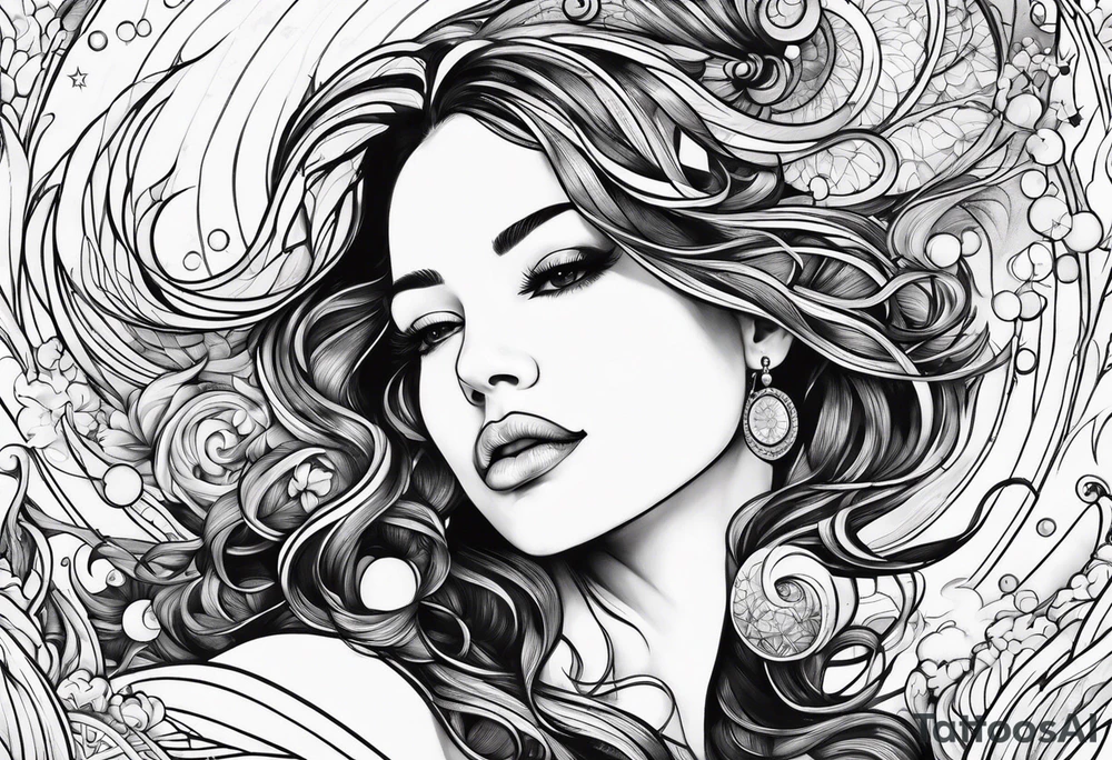woman in pool reaching to stars tattoo idea