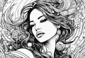 woman in pool reaching to stars tattoo idea