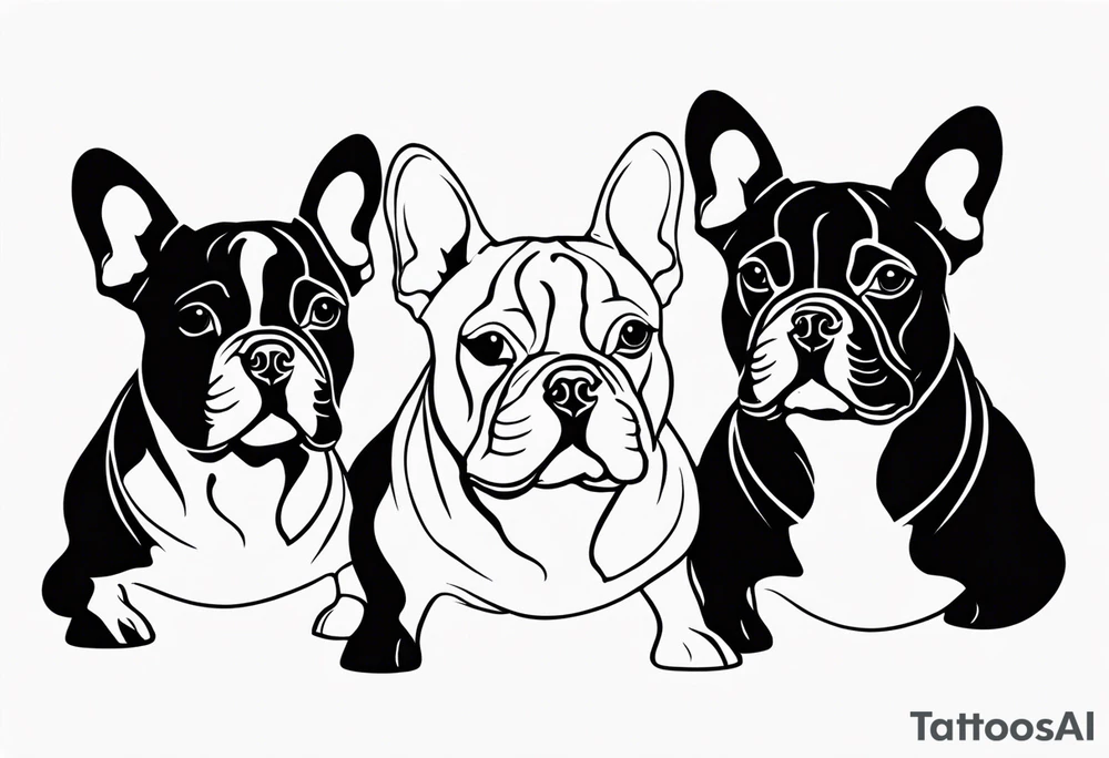 shadow of three french bull dog tattoo idea