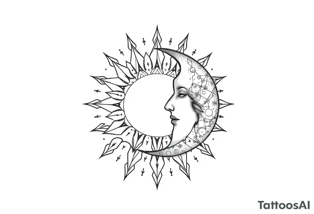 celestial sun and moon embrace with constellation patterns tattoo idea celestial sun and moon embrace with constellation patterns tattoo idea