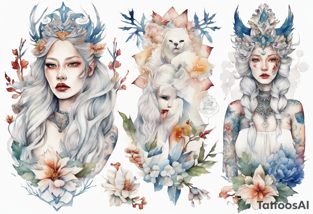 Nordic queen dressed in white tattoo idea