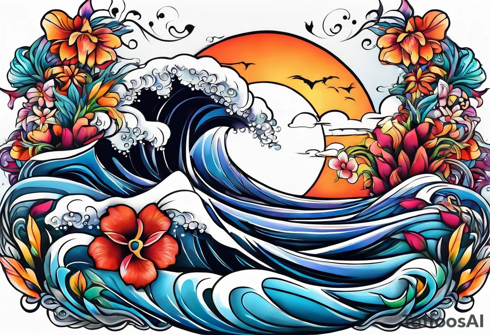 sea, night, flower, republic dominicana tattoo idea
