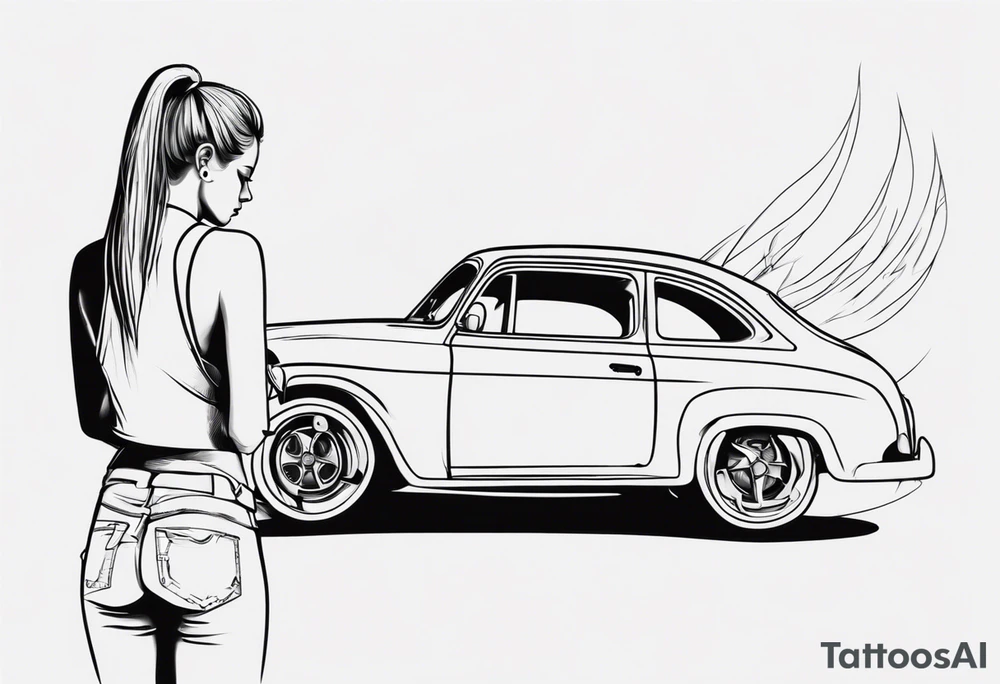Girl fixing a car tattoo idea