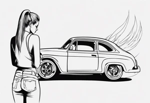 Girl fixing a car tattoo idea