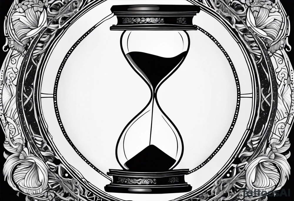 ornate hourglass, long, cosmic stardust, space, time, masculine, minimalist, tattoo idea