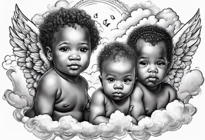 multiple african american baby angels with clouds in the background tattoo idea