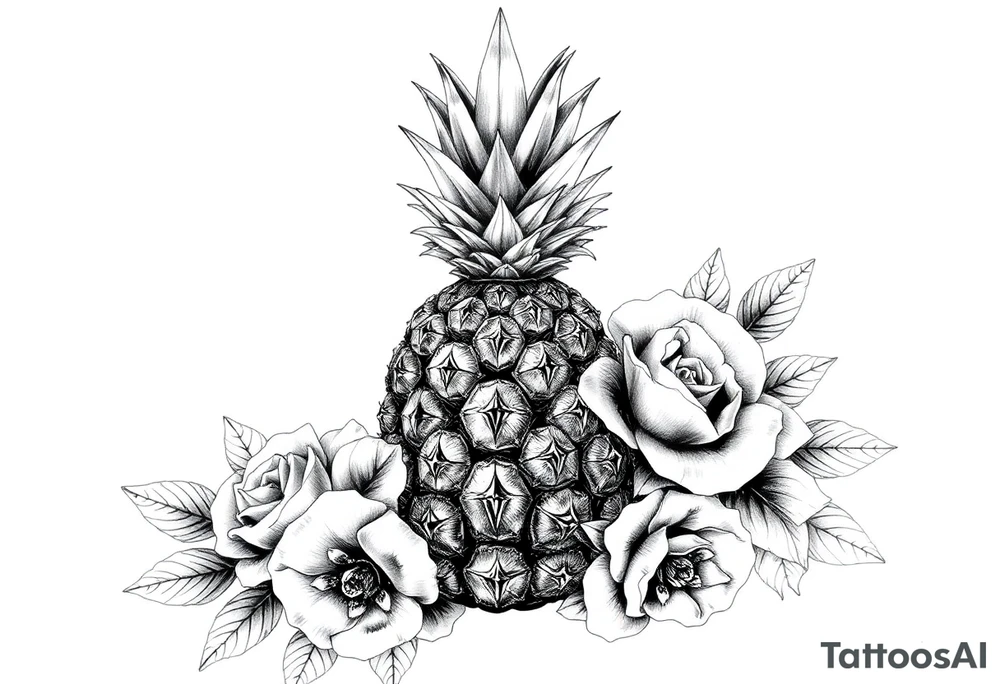 powerful pineapple with a crown,and diamonds and roses and peaches tattoo idea powerful pineapple with a crown,and diamonds and roses and peaches tattoo idea