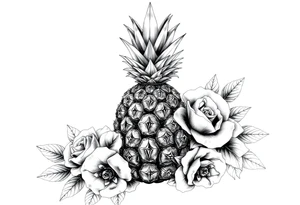 powerful pineapple with a crown,and diamonds and roses and peaches tattoo idea