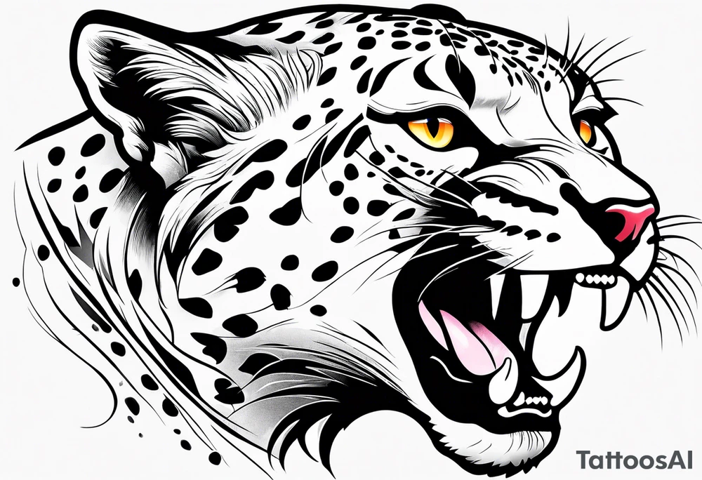 Cheetah with mouth open tattoo idea