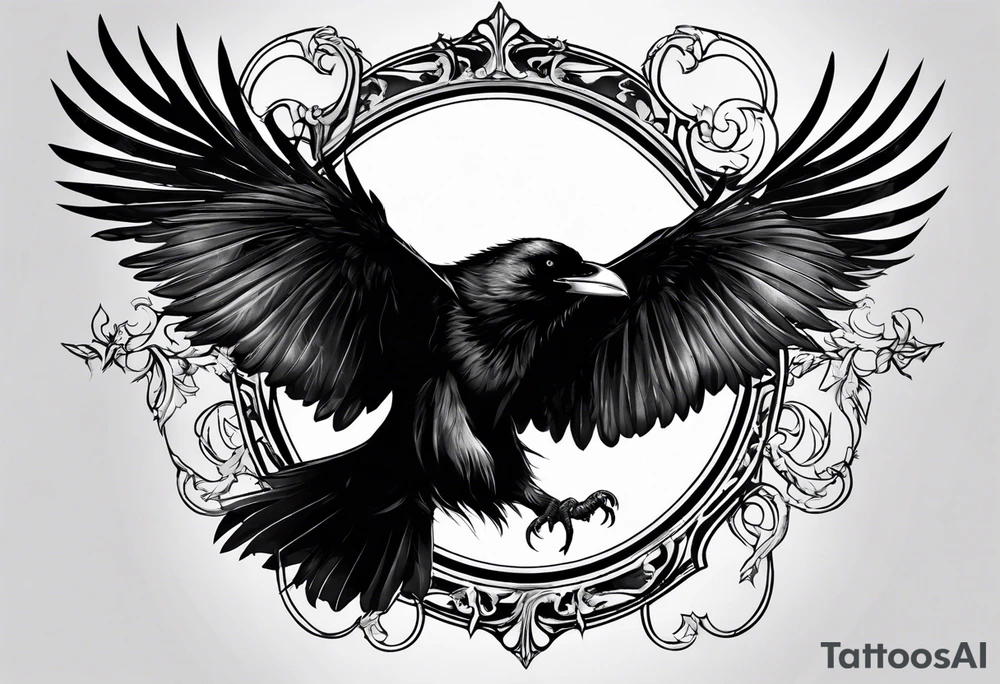 Generate a standing raven tattoo. With blank eyes, tongue out tattoo idea