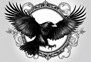Generate a standing raven tattoo. With blank eyes, tongue out tattoo idea