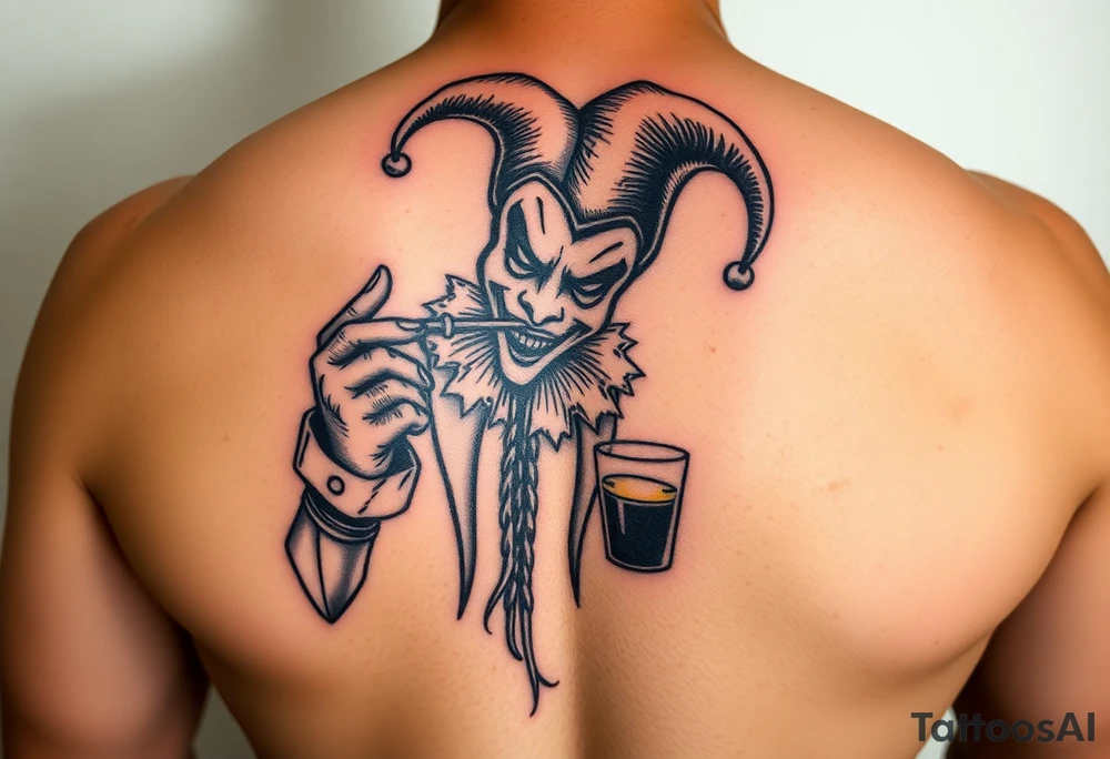 jester smoking and drinking tattoo idea