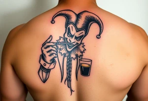 jester smoking and drinking tattoo idea