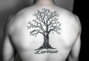 the name, Anne, Jessy
 on a live tree the name Larissa under the tree tattoo idea