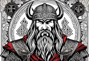 Thor with Viking runes in the background as a vignette tattoo idea