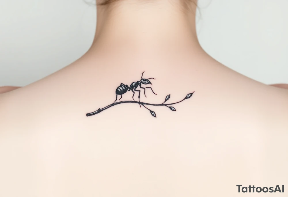 ant on a tree branch tattoo idea