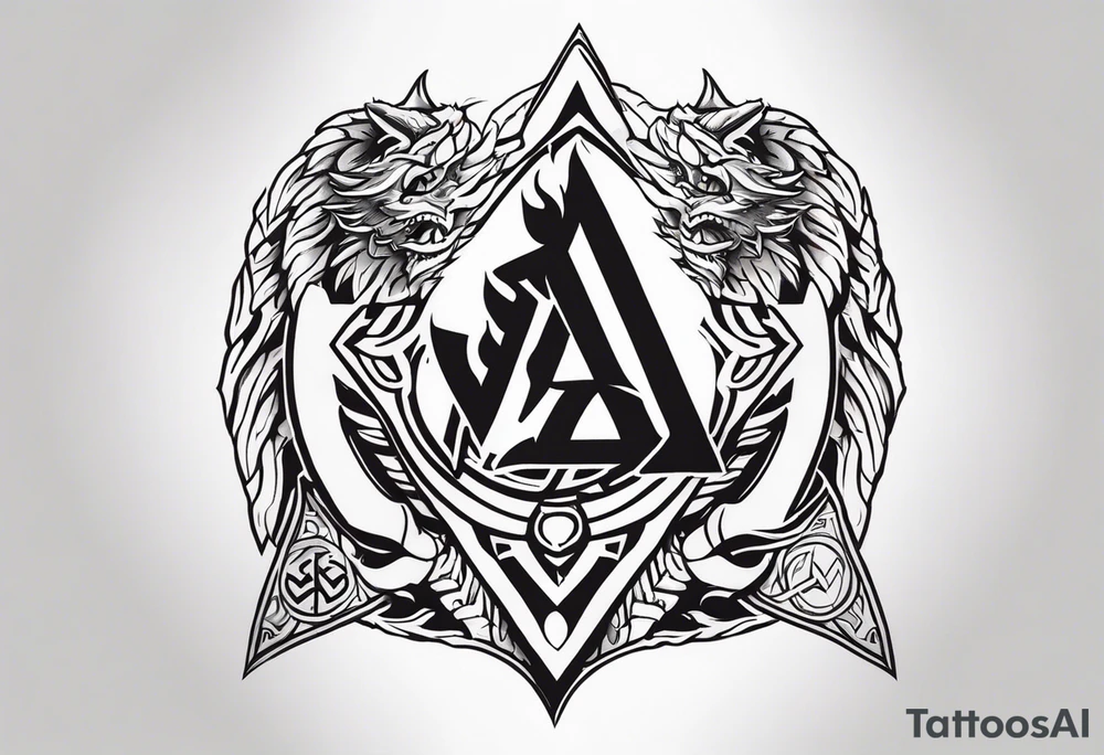 Valhalla sword shield dragon axe Valknut fire tattoo idea Valhalla sword shield dragon axe Valknut fire tattoo idea