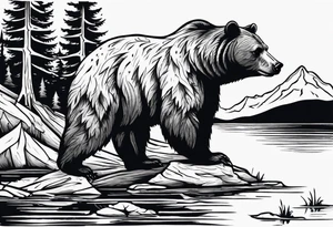 bear, forest, lake, appalachia, arm sleeve tattoo tattoo idea