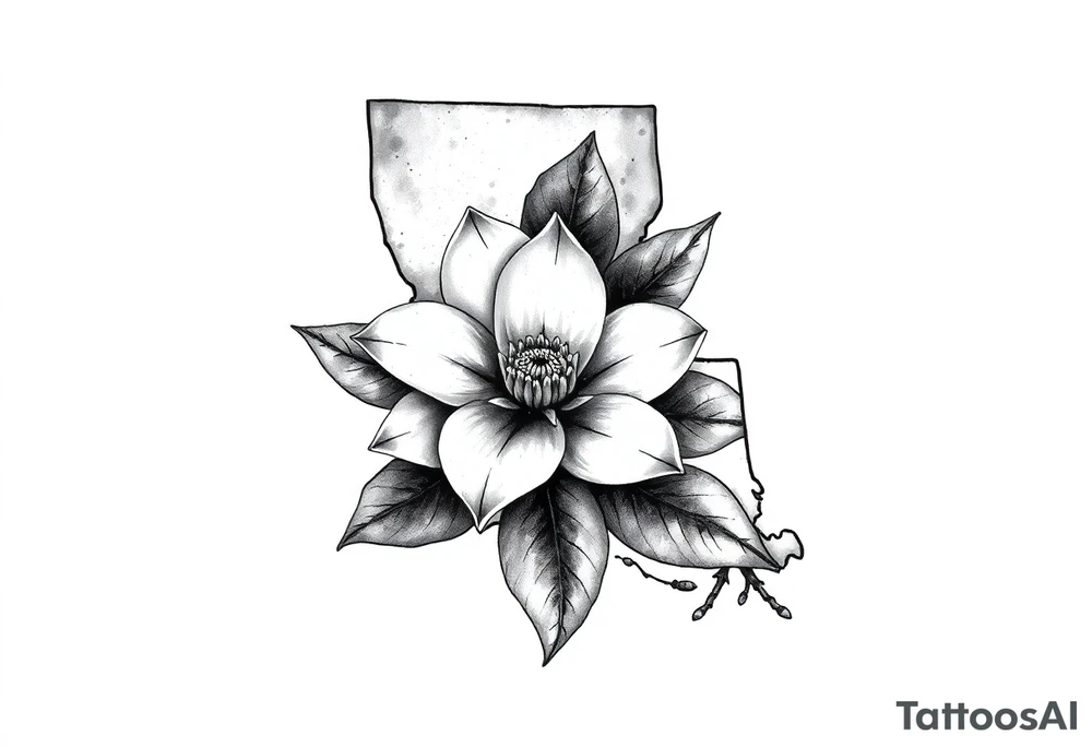 State or louisiana with magnolia flower in tooled leather tattoo idea
