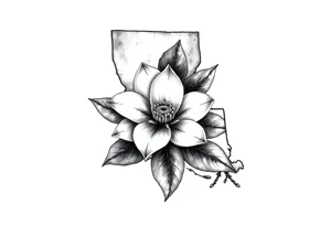 State or louisiana with magnolia flower in tooled leather tattoo idea