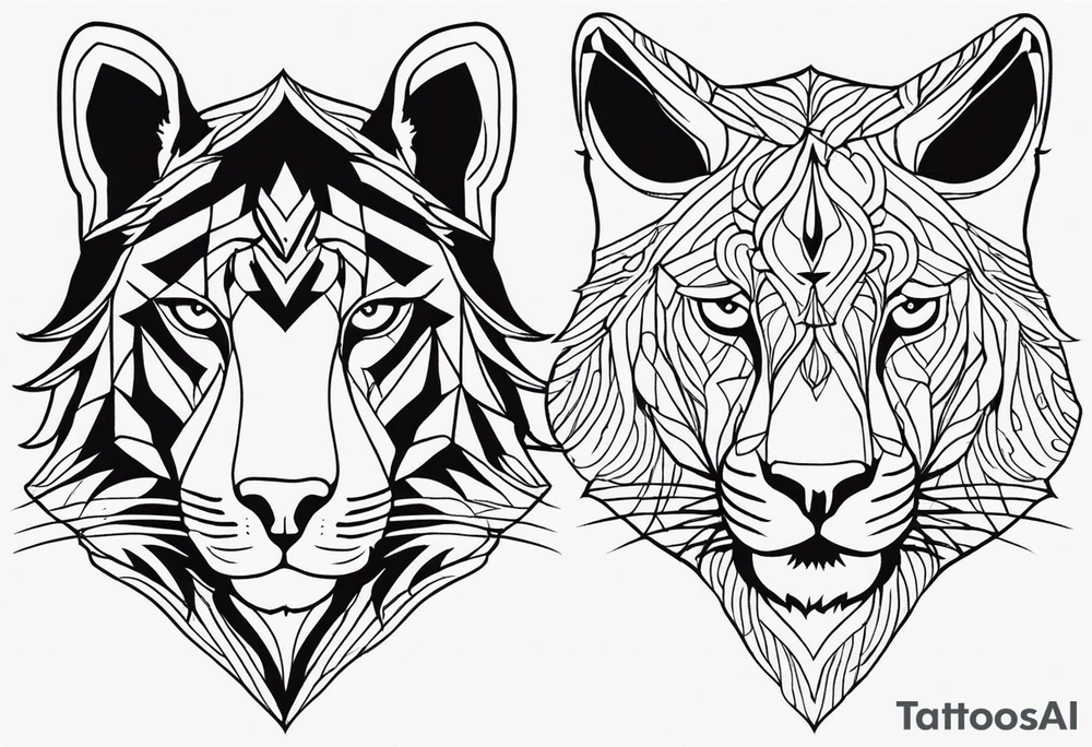 uma leoa, um leao e seus dois filhotes dentro de um retangulo tattoo idea