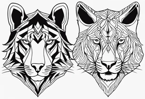 uma leoa, um leao e seus dois filhotes dentro de um retangulo tattoo idea