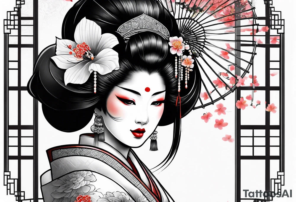 geisha full body standing tattoo idea