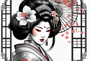 geisha full body standing tattoo idea