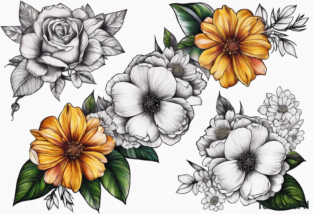 Floral with flowers biceps tattoo idea