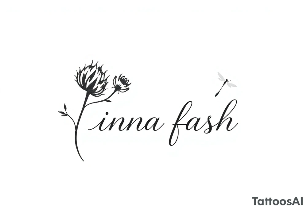 minimaliste simple for hand thistle with dragonfly text : dinna fash tattoo idea