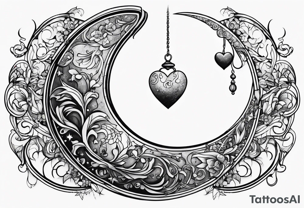 Crescent moon with a love heart inside tattoo idea