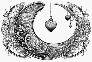 Crescent moon with a love heart inside tattoo idea