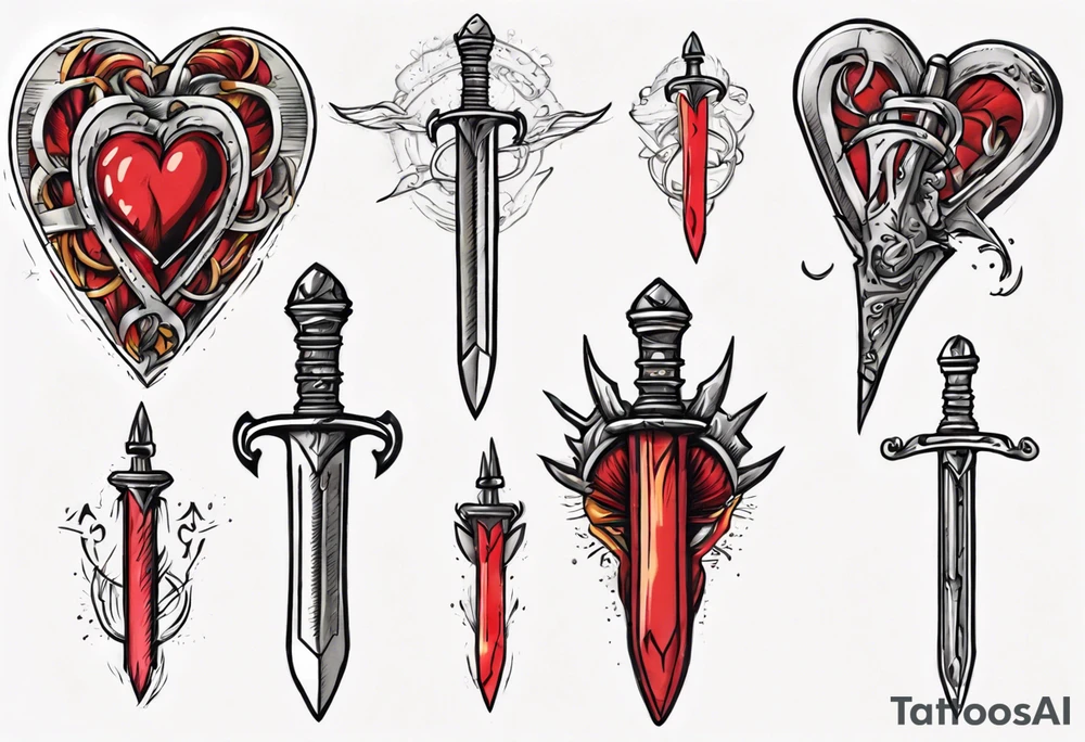 One sketch of a dagger entering the heart tattoo idea
