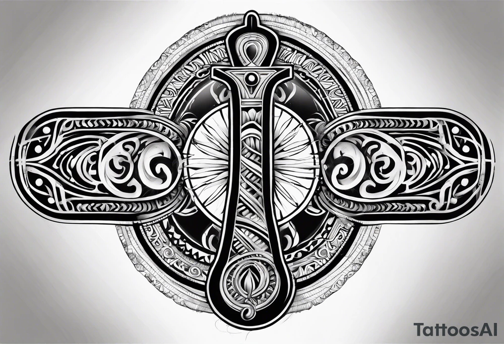 ankh mixed maori whole arm tattoo idea