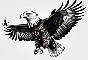Front view black and white realistic eagle flying tattoo idea