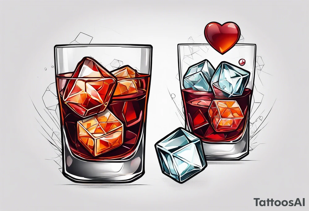 Negroni with ice cubes shaped like heart in it tattoo idea