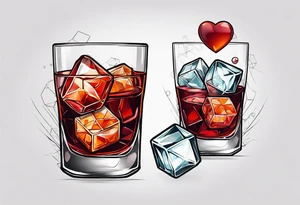 Negroni with ice cubes shaped like heart in it tattoo idea