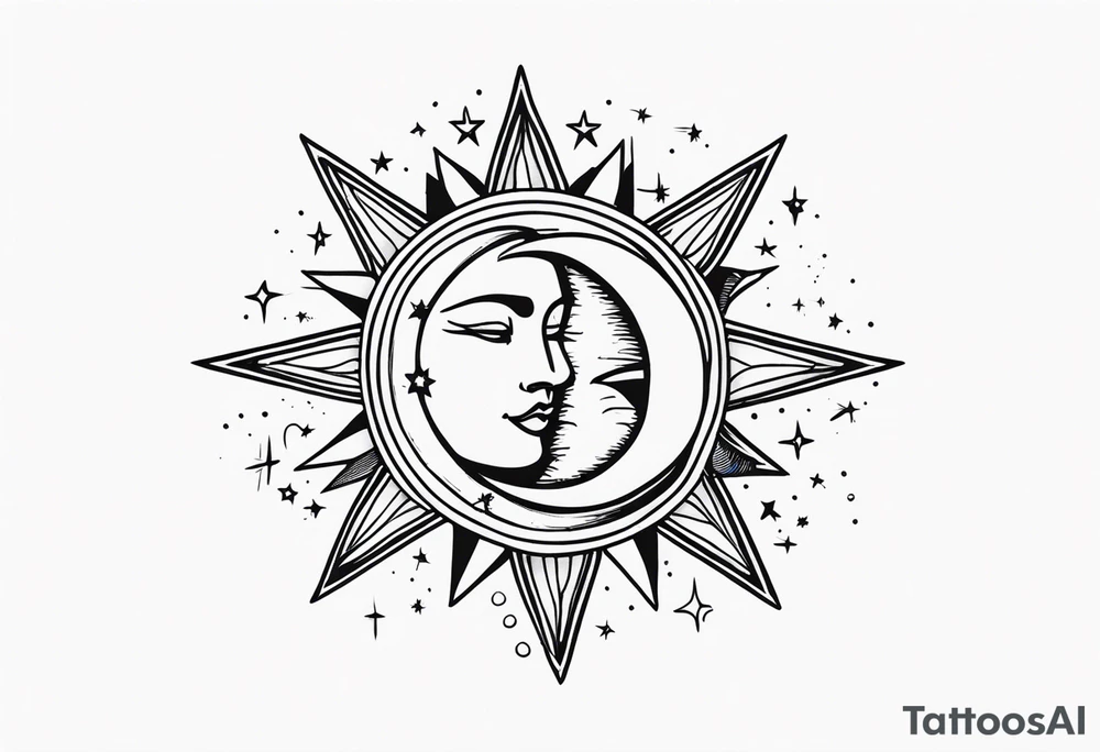 Sun and moon and stars tattoo idea