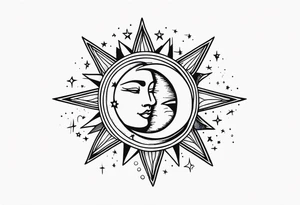Sun and moon and stars tattoo idea
