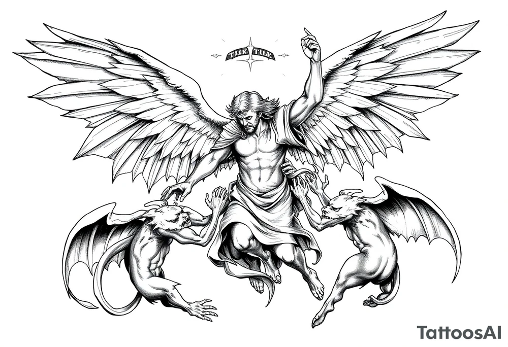 Michael the archangel fighting demons tattoo idea