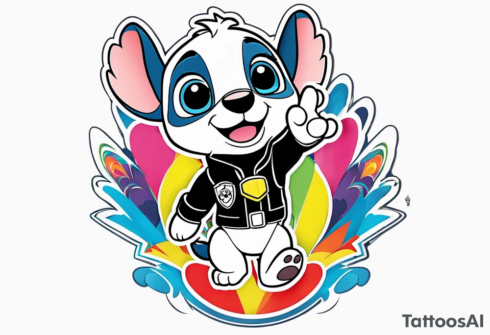 stitch high five wi
th paw patrol tattoo idea