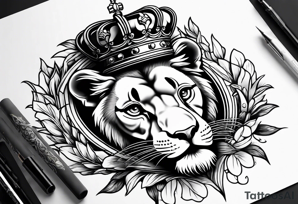 Lion cub with crown tattoo idea