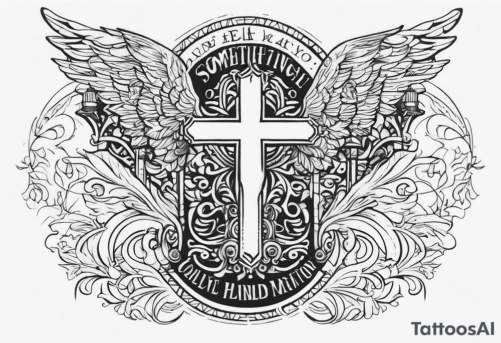 Something biblical quote, and angel, crosses tattoo idea